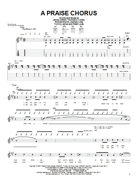 Learn to play Jimmy Eat World A Praise Chorus sheet music for Guitar Tab in minutes. Price: 7.7900$ Jimmy Eat World A Praise Chorus sheet music notes and chords. Download Printable PDF.