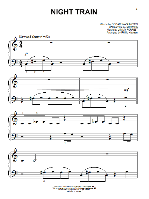 Learn to play Jimmy Forrest Night Train sheet music for Beginning Piano Solo in minutes. Price: 6.9900$ Jimmy Forrest Night Train sheet music notes and chords arranged for Beginning Piano Solo