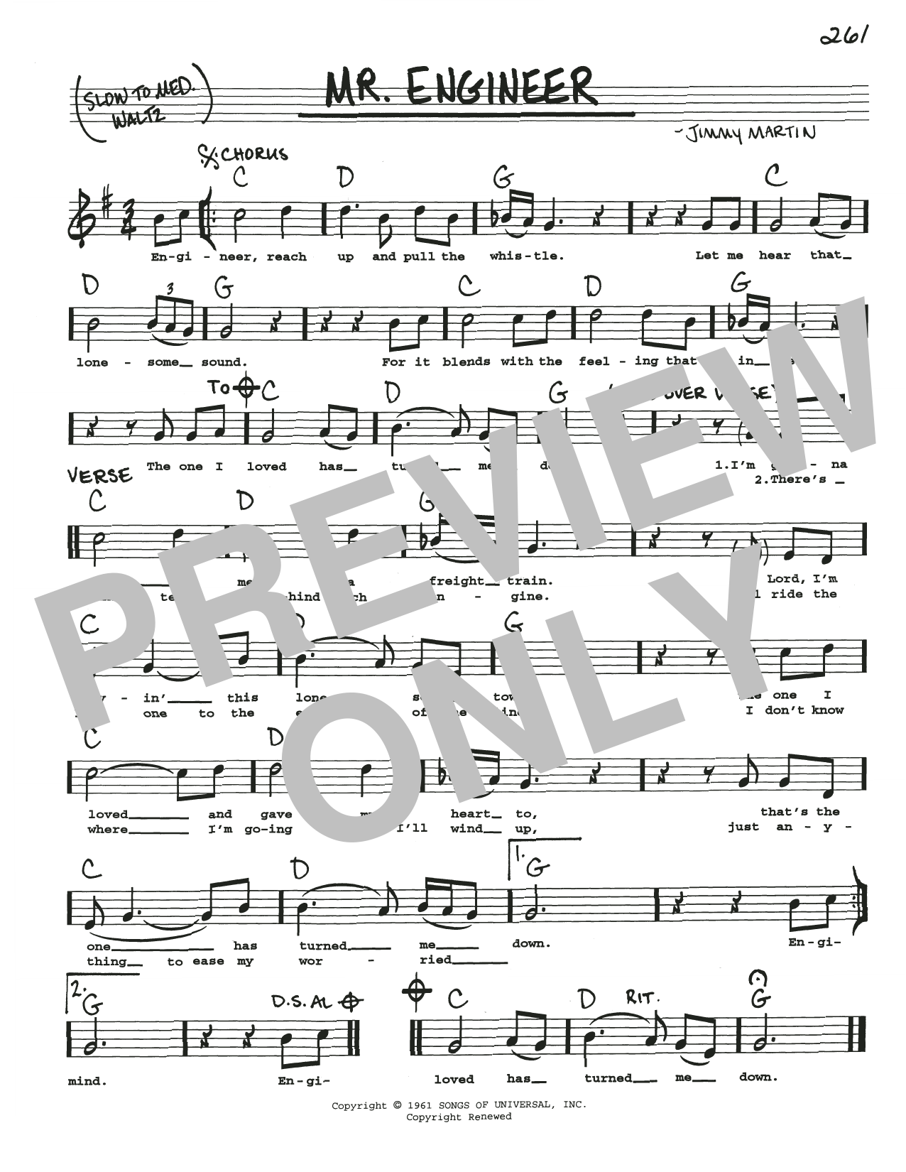 Jimmy Martin Mr. Engineer sheet music notes and chords. Download Printable PDF.