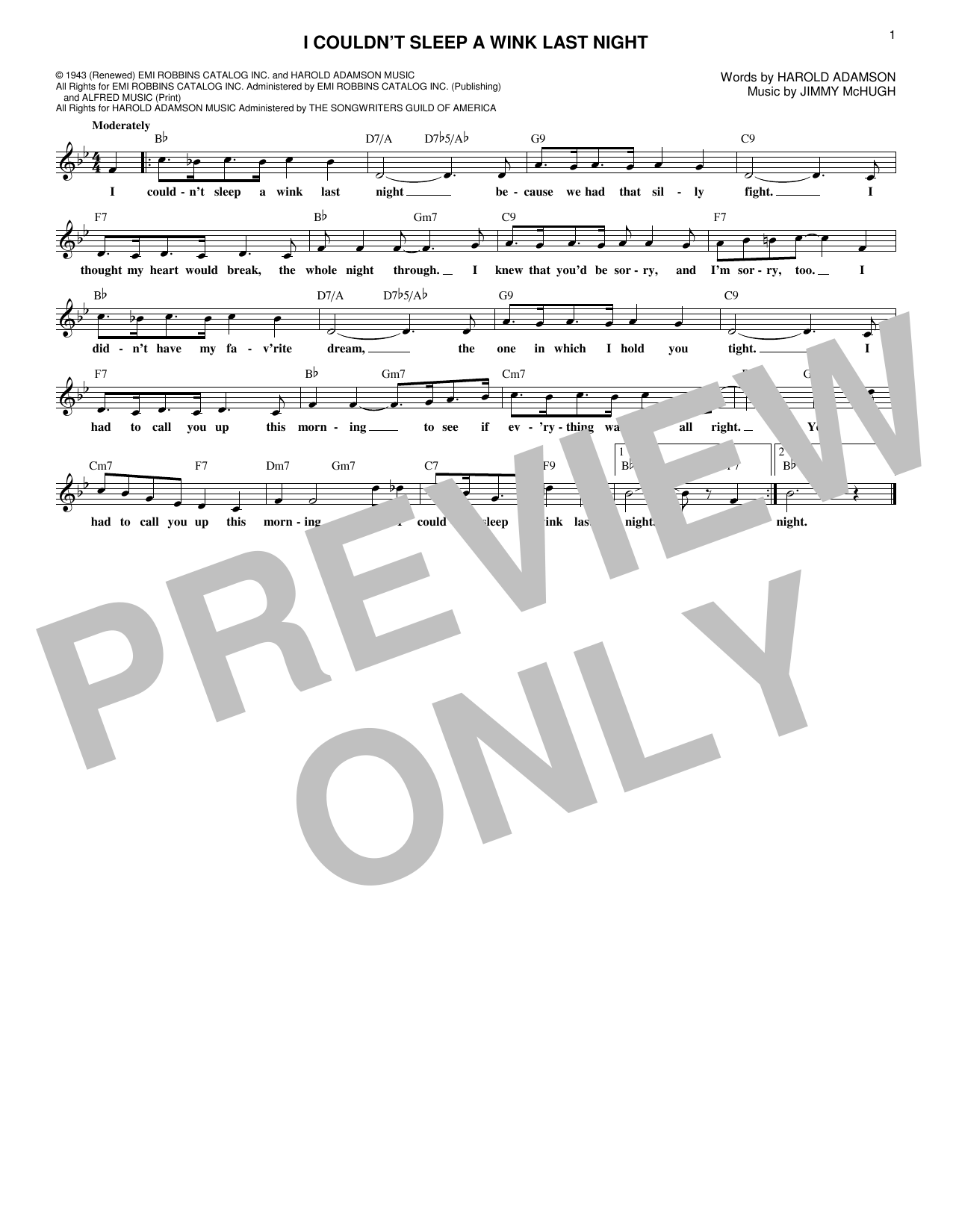 Learn to play Jimmy McHugh I Couldn't Sleep A Wink Last Night sheet music for Lead Sheet / Fake Book in minutes. Price: 5.9900$ Jimmy McHugh I Couldn't Sleep A Wink Last Night sheet music notes and chords arranged for Lead Sheet / Fake Book