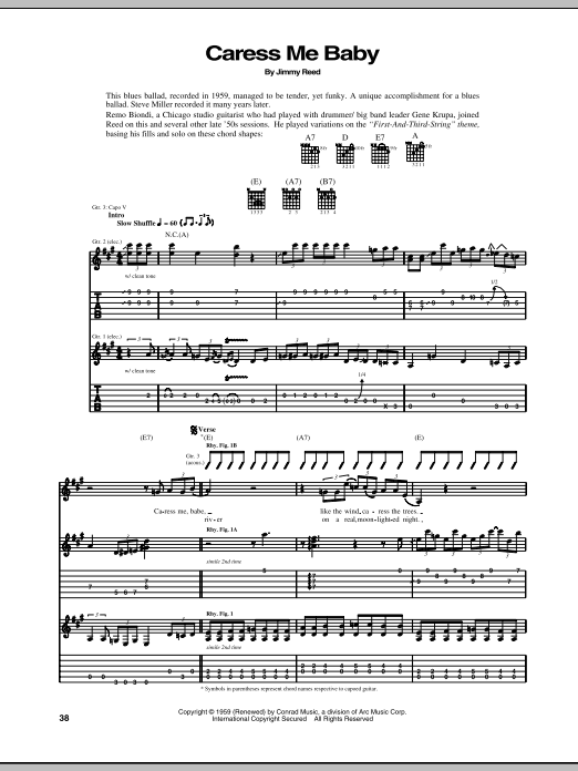 Jimmy Reed Caress Me Baby sheet music notes and chords. Download Printable PDF.