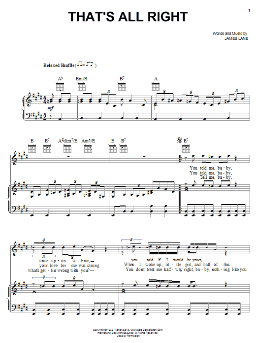 Learn to play Jimmy Rogers That's All Right sheet music for Piano, Vocal & Guitar (Right-Hand Melody) in minutes. Jimmy Rogers That's All Right sheet music notes and chords