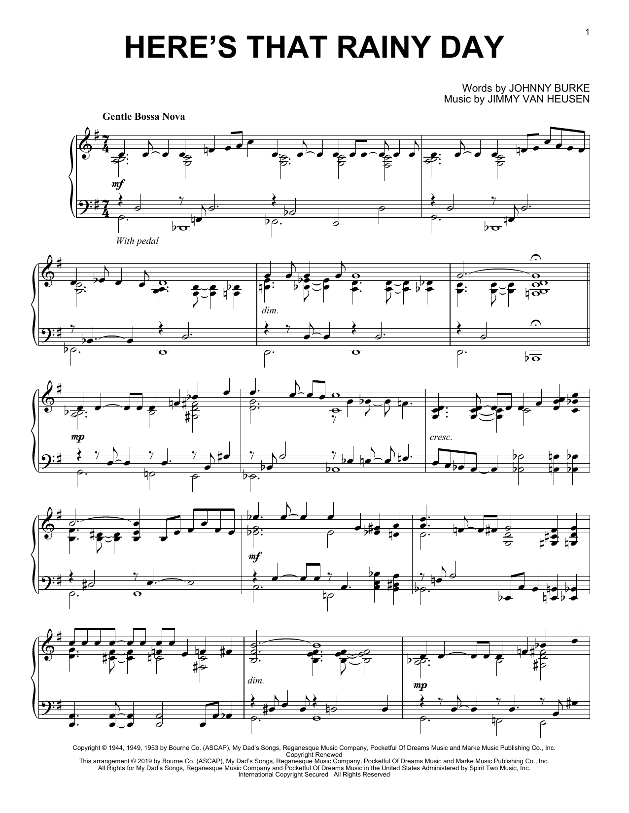 Jimmy Van Heusen "Here's That Rainy Day (arr. Brent Edstrom)" Sheet