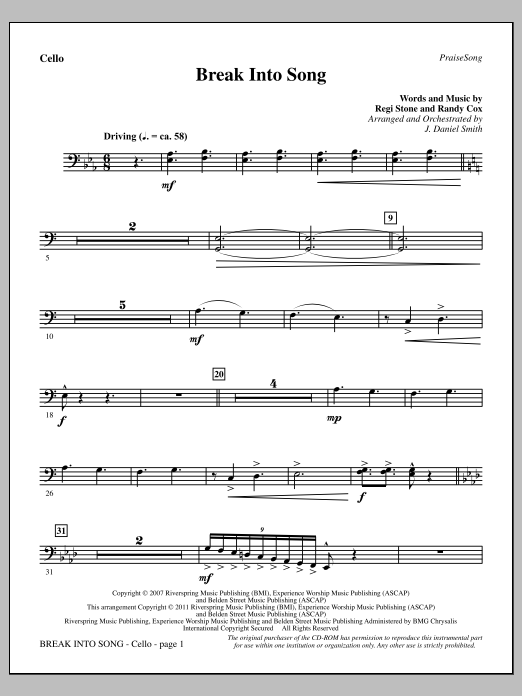 Download Break Into Song - Cello - J. Daniel Smith | Choir Instrumental ...