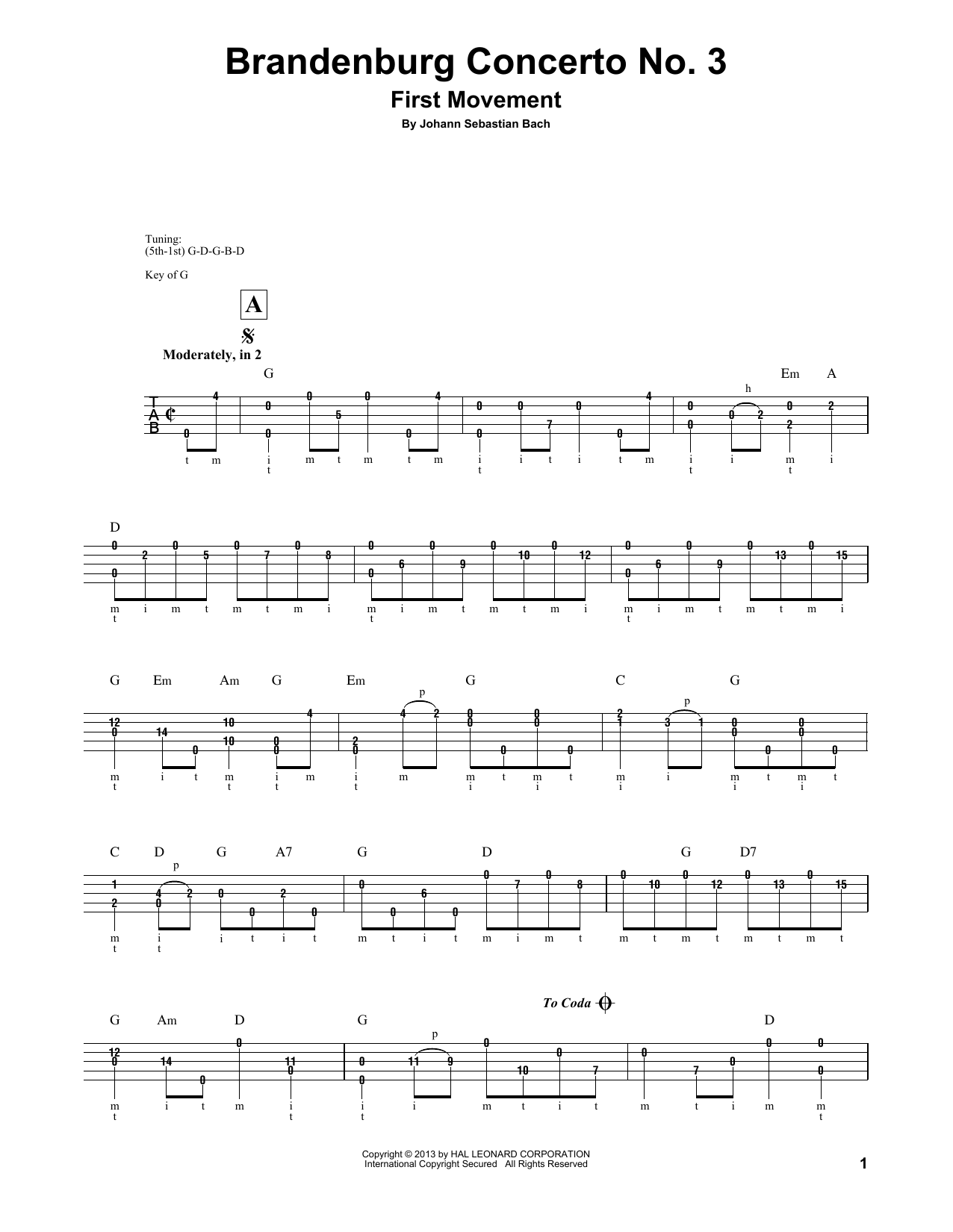 J S Bach Brandenburg Concerto No 3 Sheet Music Pdf Notes Chords Classical Score Banjo Tab Download Printable Sku 176265