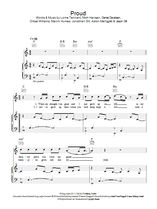 JLS Proud sheet music notes and chords arranged for Piano, Vocal & Guitar Chords