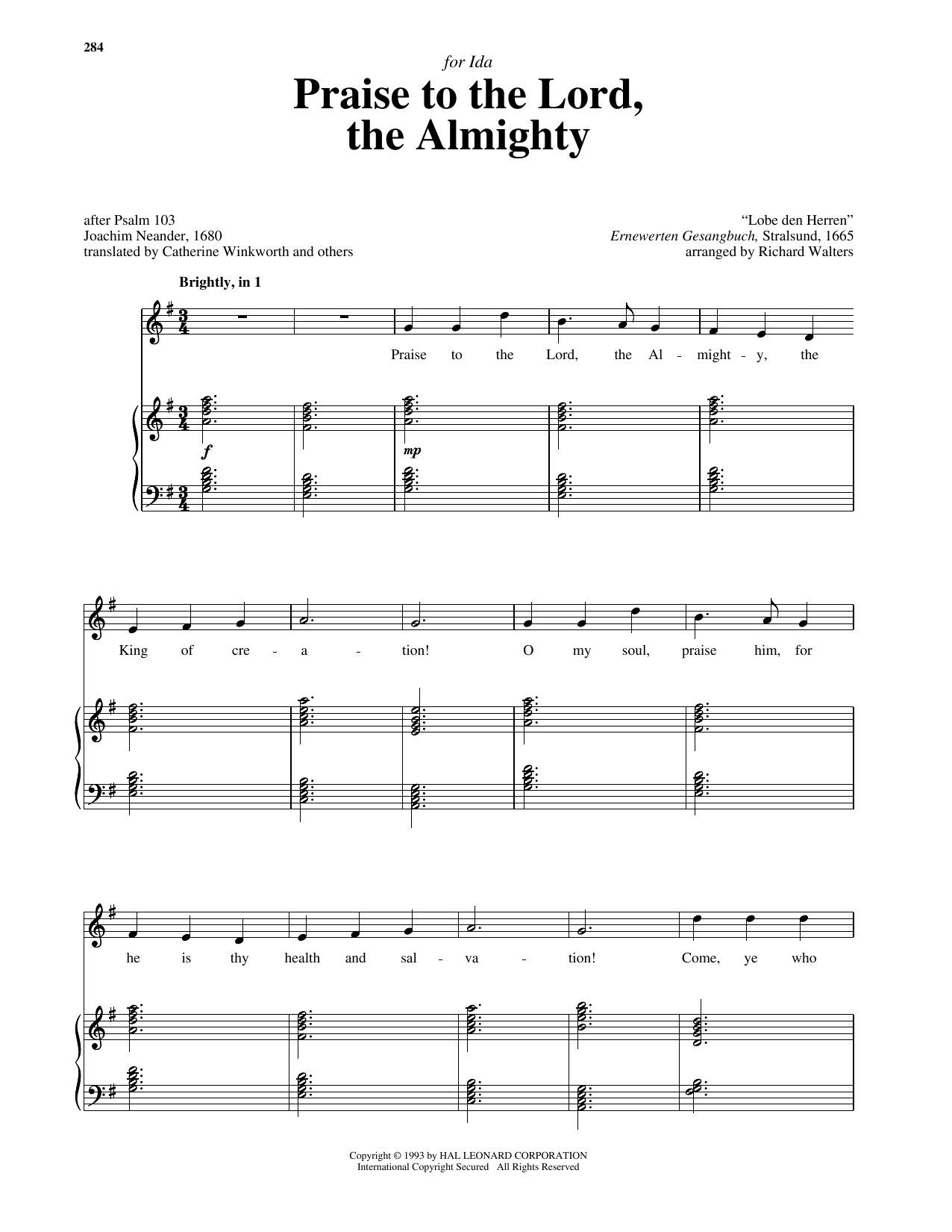 Joachim Neander Praise To The Lord, The Almighty sheet music notes and chords. Download Printable PDF.