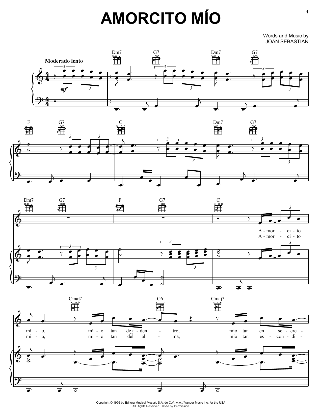 Joan Sebastian Amorcito Mío sheet music notes and chords. Download Printable PDF.