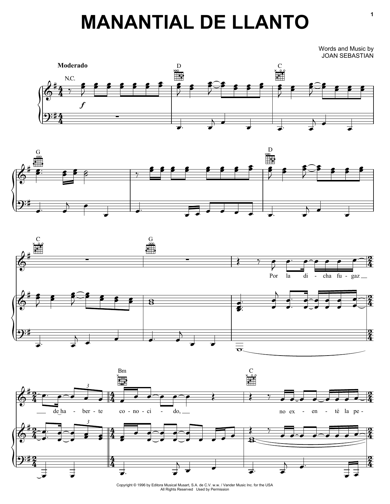 Joan Sebastian Manantial De Llanto sheet music notes and chords. Download Printable PDF.