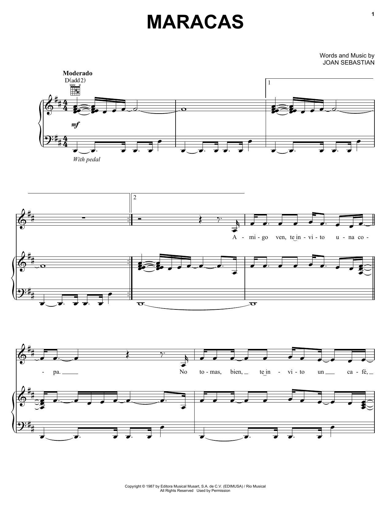 Joan Sebastian Maracas sheet music notes and chords. Download Printable PDF.