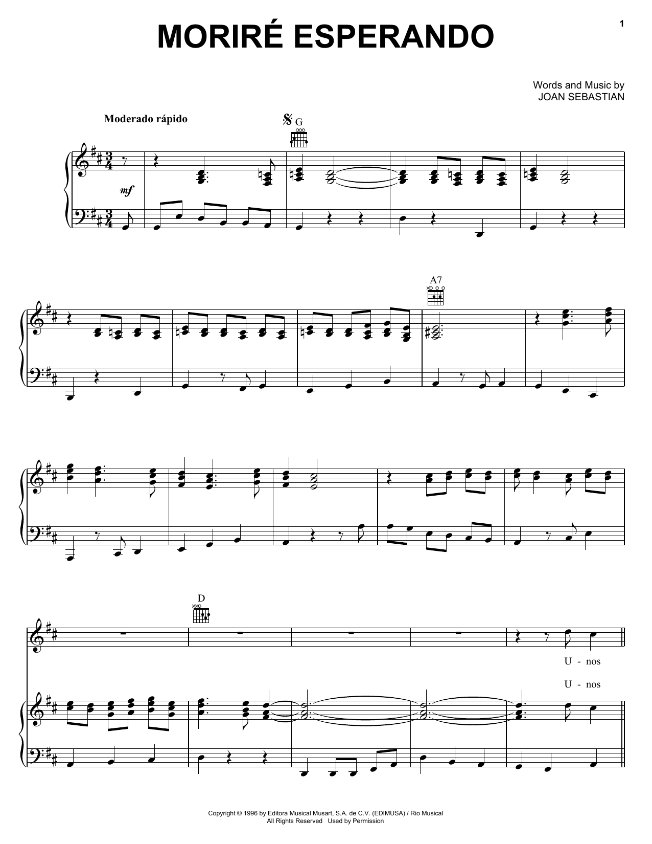 Joan Sebastian Morire Esperando sheet music notes and chords. Download Printable PDF.