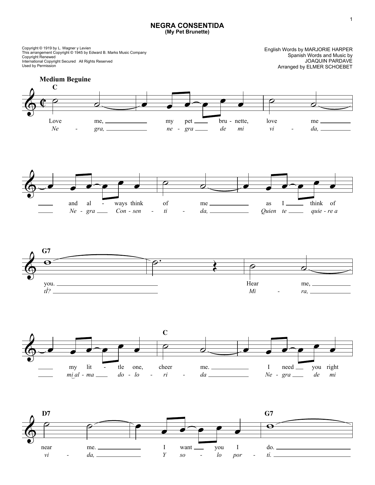 Learn to play Joaquin Pardave Negra Consentida (My Pet Brunette) sheet music for Lead Sheet / Fake Book in minutes. Joaquin Pardave Negra Consentida (My Pet Brunette) sheet music notes and chords. Download Printable PDF.