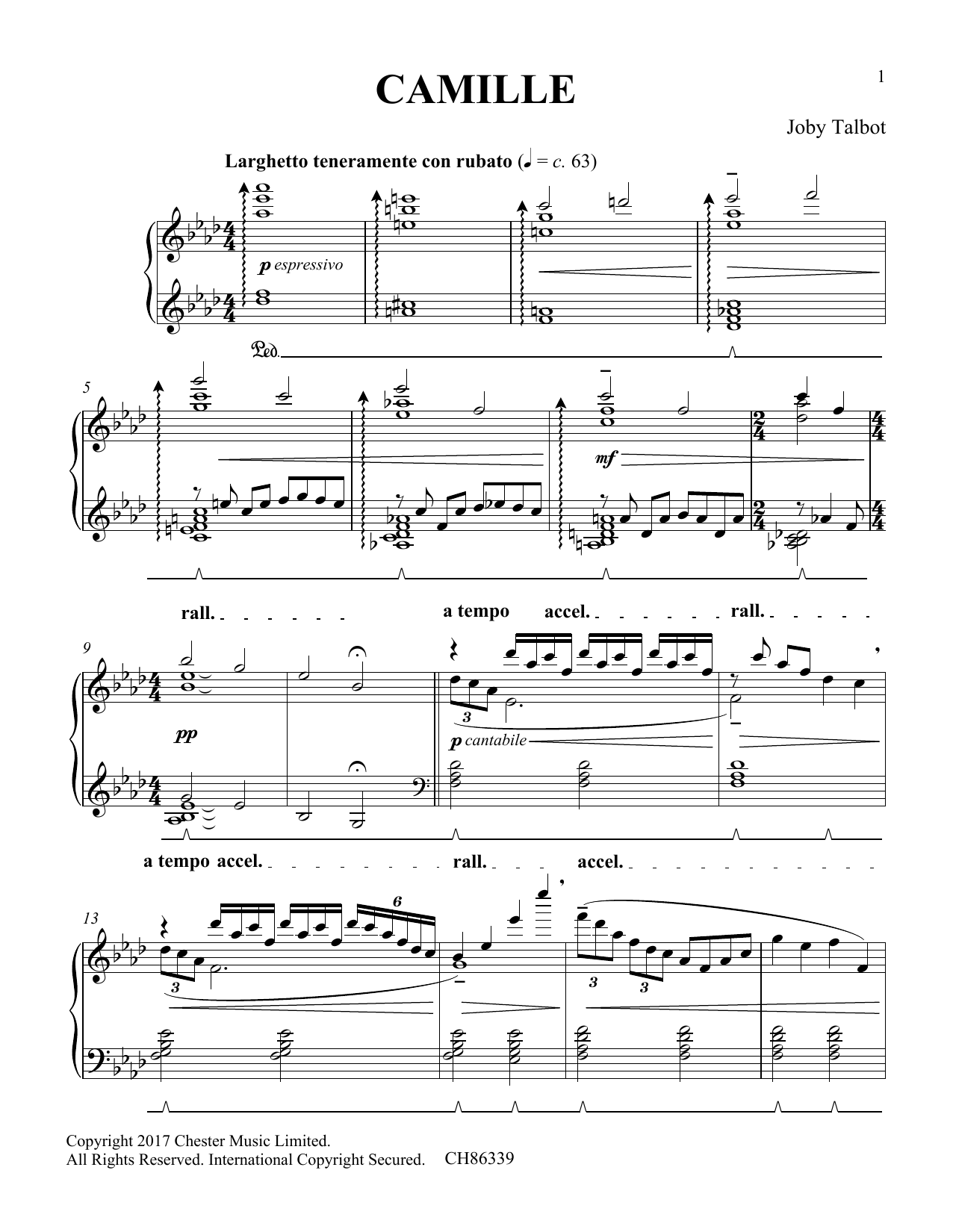 Joby Talbot Camille sheet music notes and chords. Download Printable PDF.