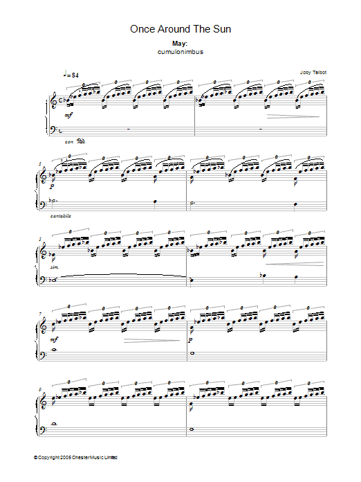 Learn to play Joby Talbot May (from Once Around The Sun) sheet music for Piano Solo in minutes. Joby Talbot May (from Once Around The Sun) sheet music notes and chords. Download Printable PDF.