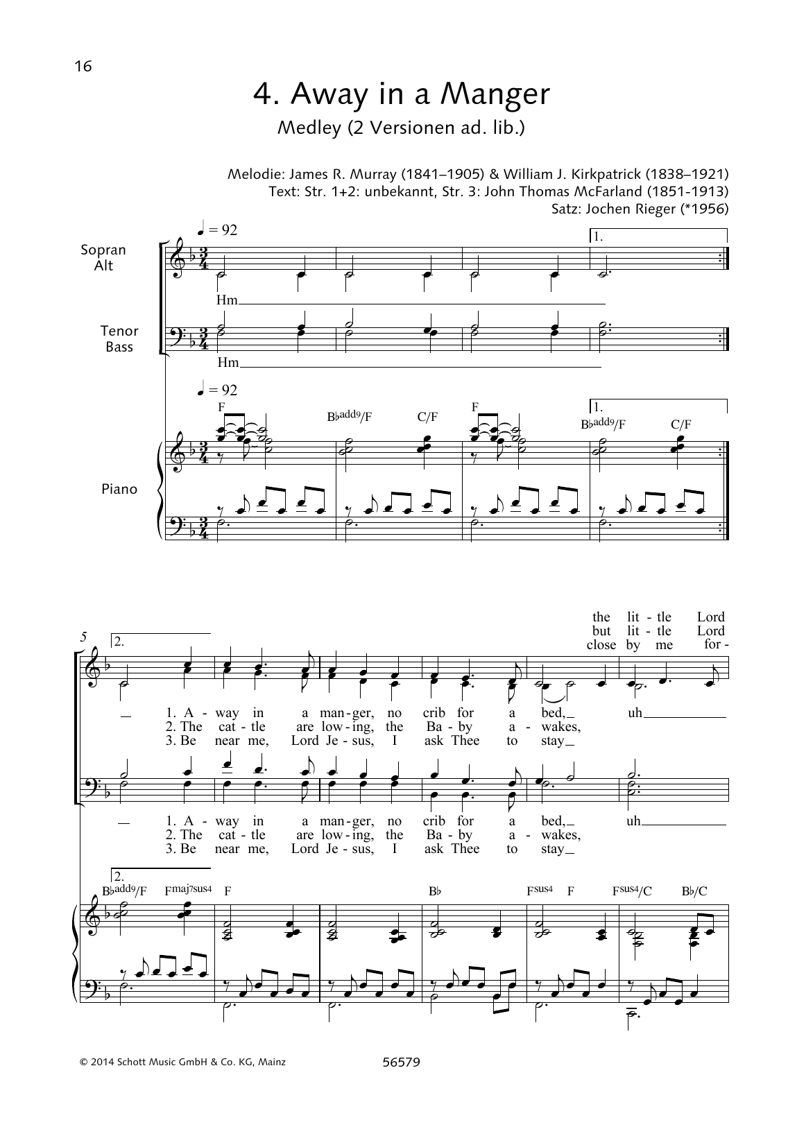 Learn to play Jochen Rieger Away In A Manger sheet music for Choir in minutes. Price: 3.9900$ Jochen Rieger Away In A Manger sheet music notes and chords arranged for Choir