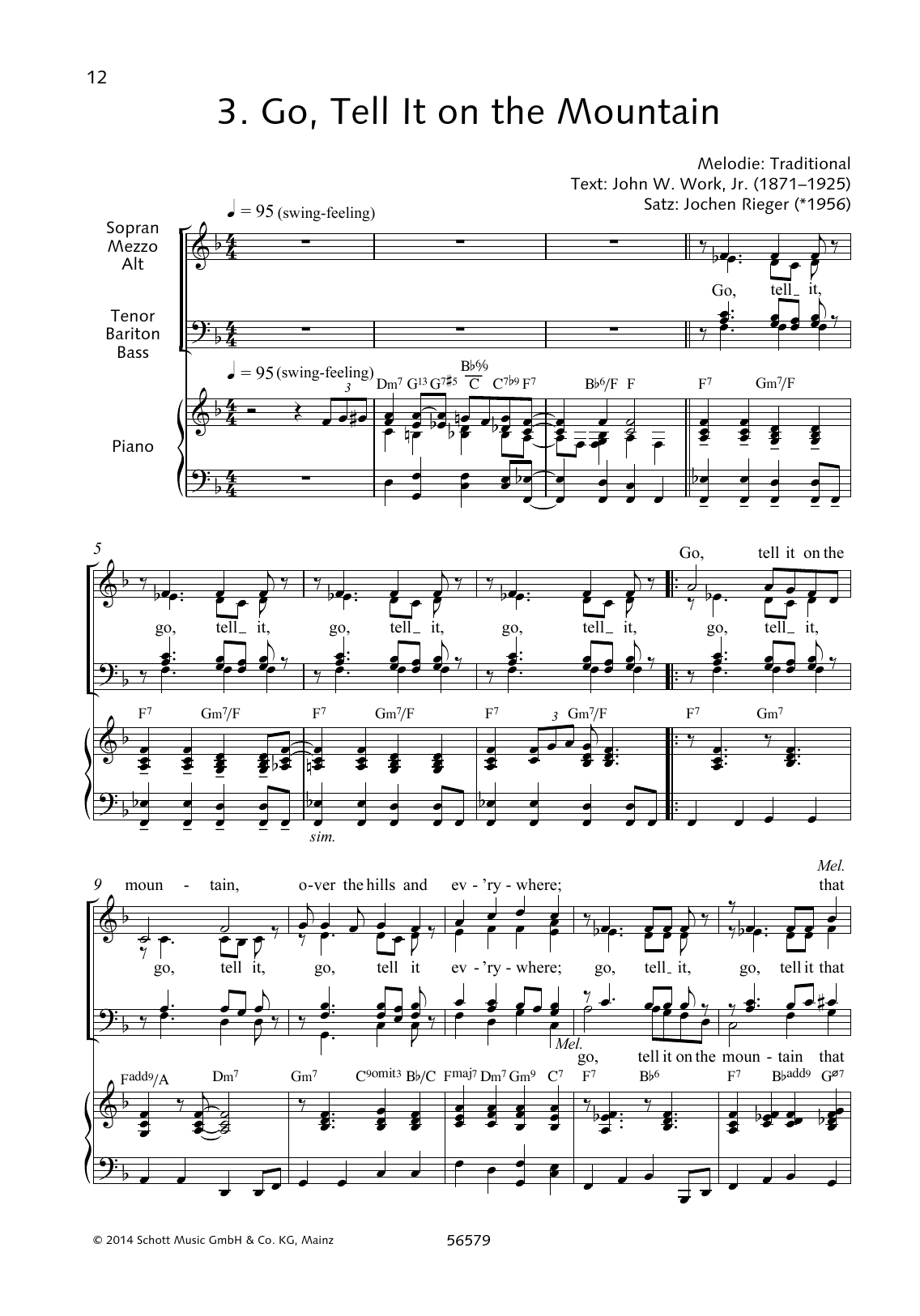 Learn to play Jochen Rieger Go, Tell It on the Mountain sheet music for Choir in minutes. Price: 3.9900$ Jochen Rieger Go, Tell It on the Mountain sheet music notes and chords arranged for Choir
