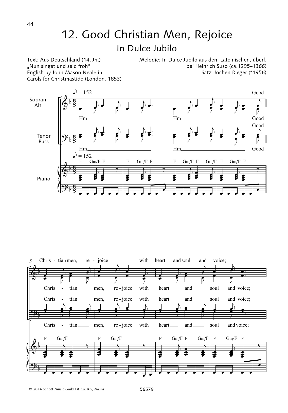 Learn to play Jochen Rieger Good Christian Men, Rejoice sheet music for Choir in minutes. Price: 3.9900$ Jochen Rieger Good Christian Men, Rejoice sheet music notes and chords arranged for Choir