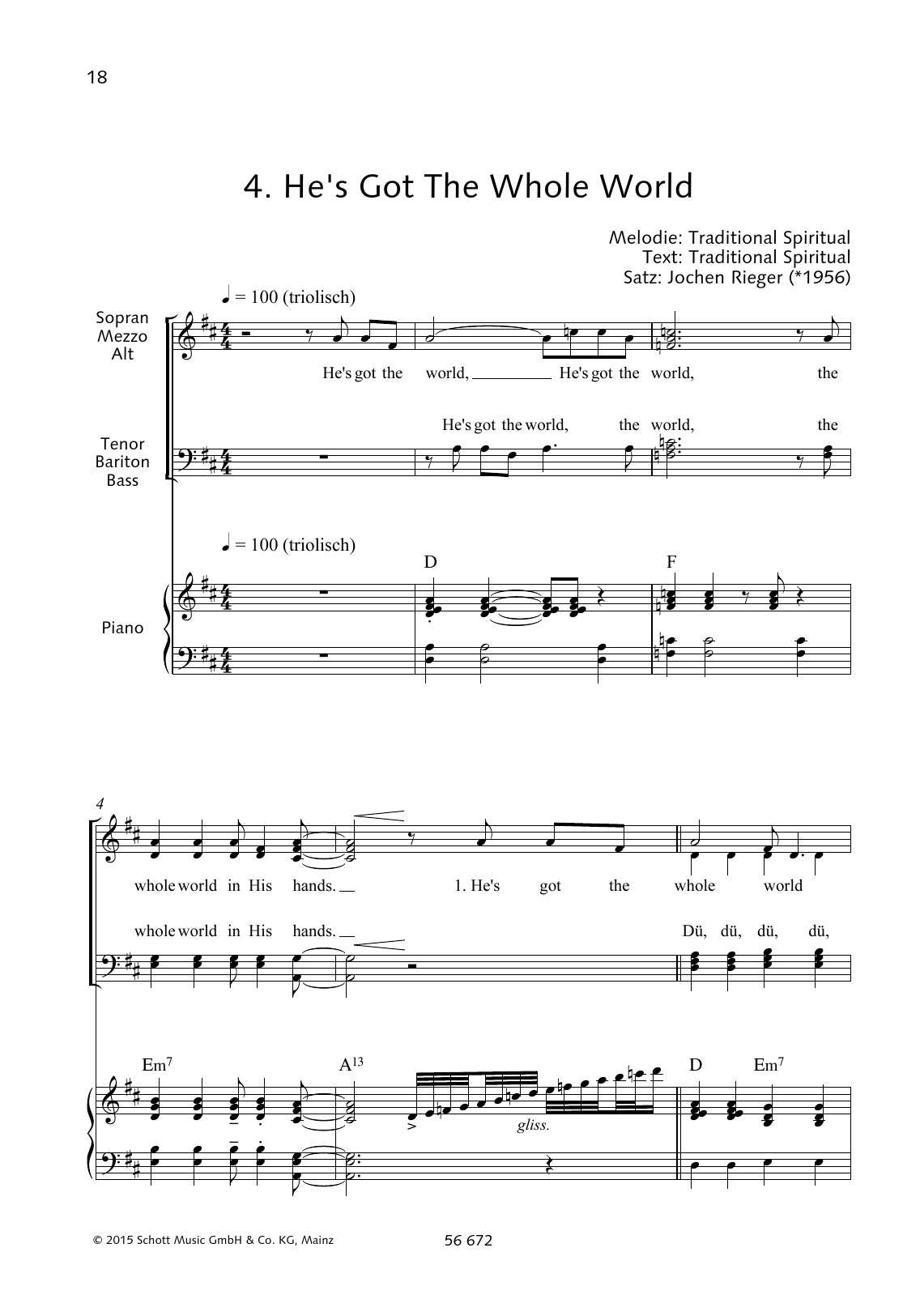 Learn to play Jochen Rieger He's Got the Whole World sheet music for Choir in minutes. Price: 3.9900$ Jochen Rieger He's Got the Whole World sheet music notes and chords arranged for Choir