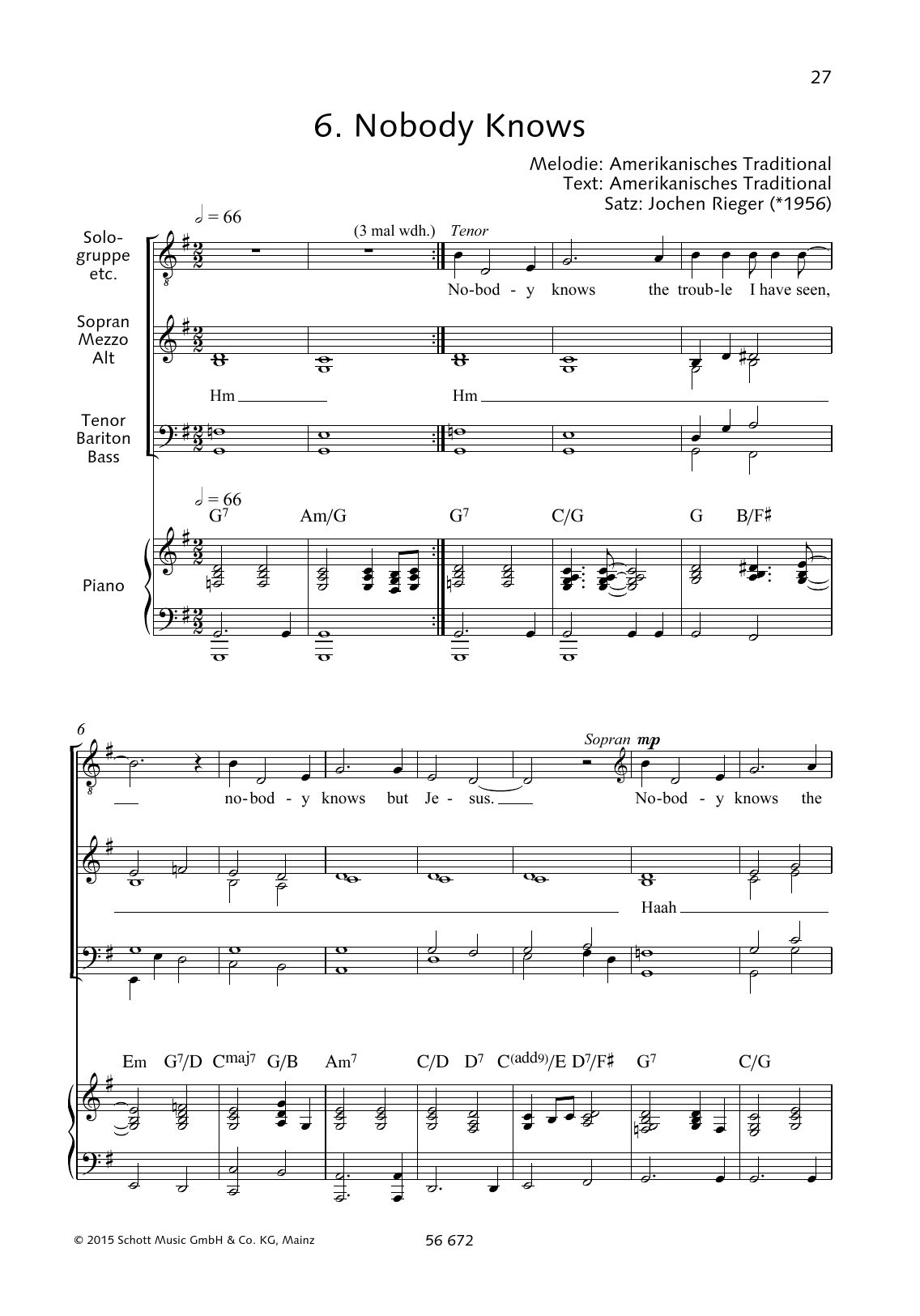 Jochen Rieger Nobody Knows sheet music notes and chords. Download Printable PDF.