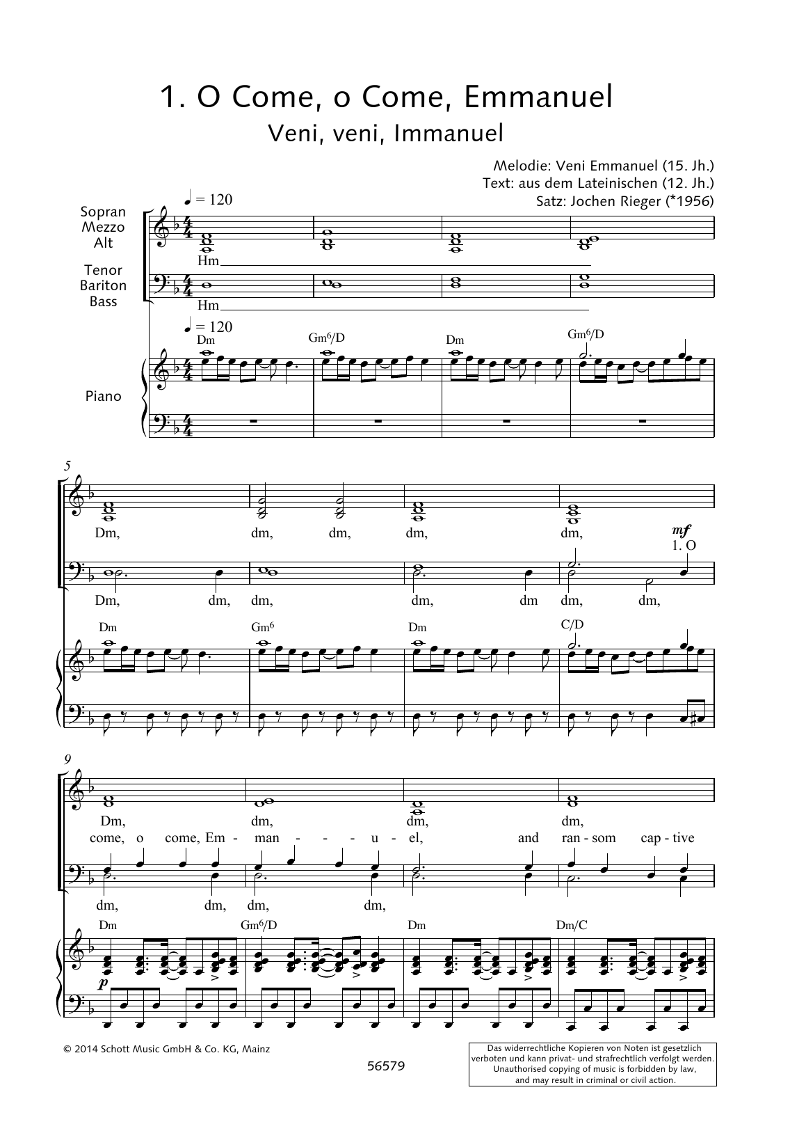 Learn to play Jochen Rieger O Come, O Come, Emmanuel sheet music for Choir in minutes. Price: 3.9900$ Jochen Rieger O Come, O Come, Emmanuel sheet music notes and chords arranged for Choir