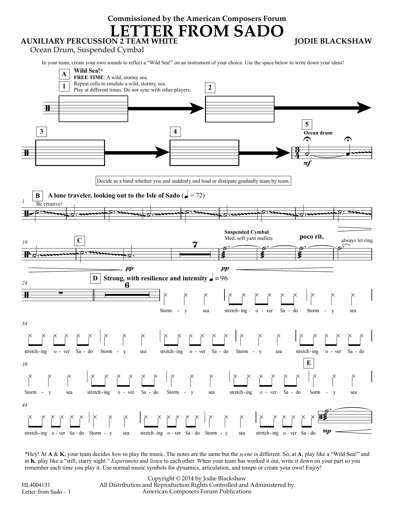 Learn to play Jodie Blackshaw Letter from Sado - Aux Perc 2 Team White sheet music for Concert Band in minutes. Price: 5.9900$ Jodie Blackshaw Letter from Sado - Aux Perc 2 Team White sheet music notes and chords arranged for Concert Band