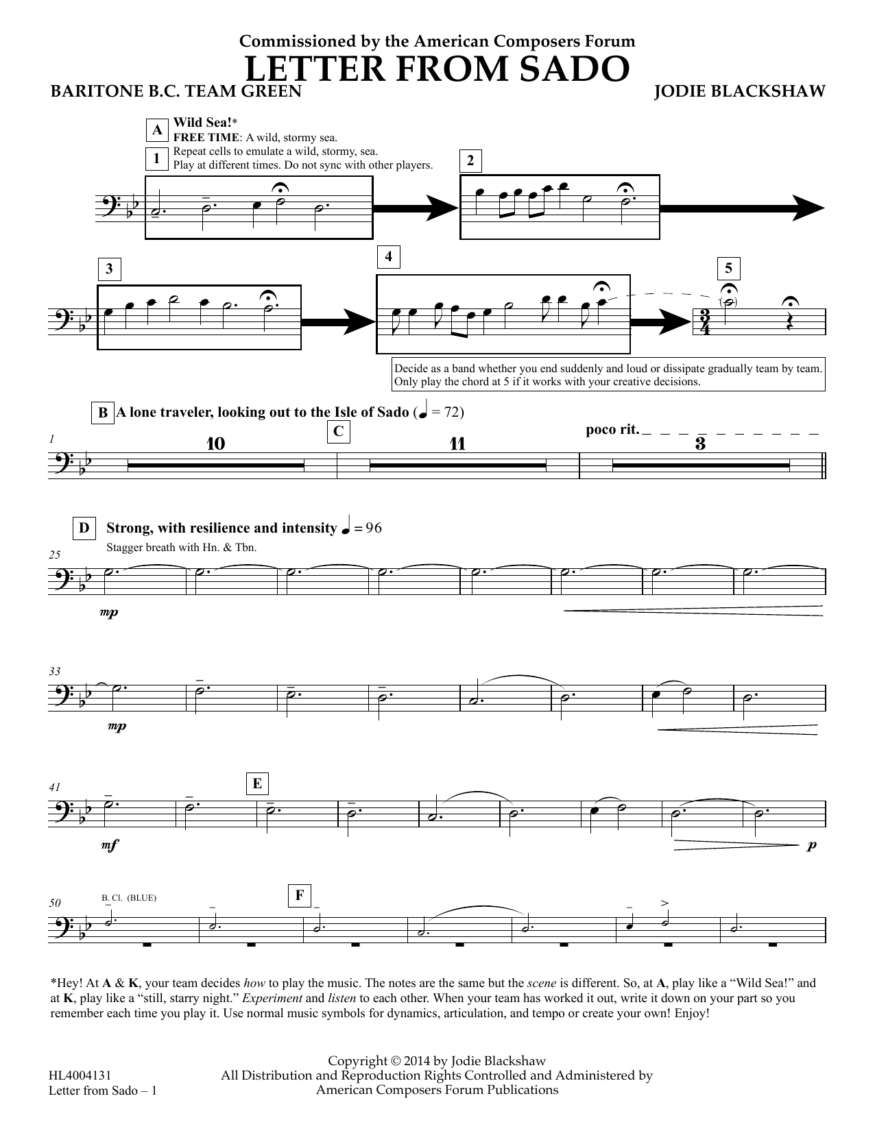 Learn to play Jodie Blackshaw Letter from Sado - Baritone B.C. Team Green sheet music for Concert Band in minutes. Price: 5.9900$ Jodie Blackshaw Letter from Sado - Baritone B.C. Team Green sheet music notes and chords arranged for Concert Band