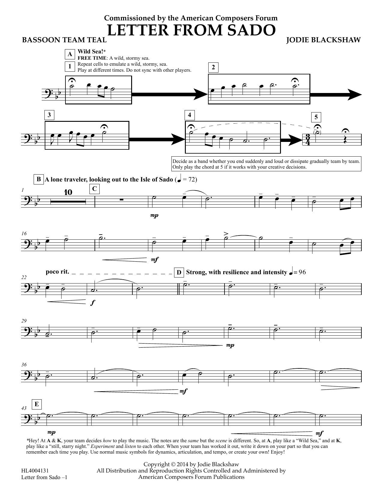 Learn to play Jodie Blackshaw Letter from Sado - Bassoon Team Teal sheet music for Concert Band in minutes. Price: 5.9900$ Jodie Blackshaw Letter from Sado - Bassoon Team Teal sheet music notes and chords arranged for Concert Band