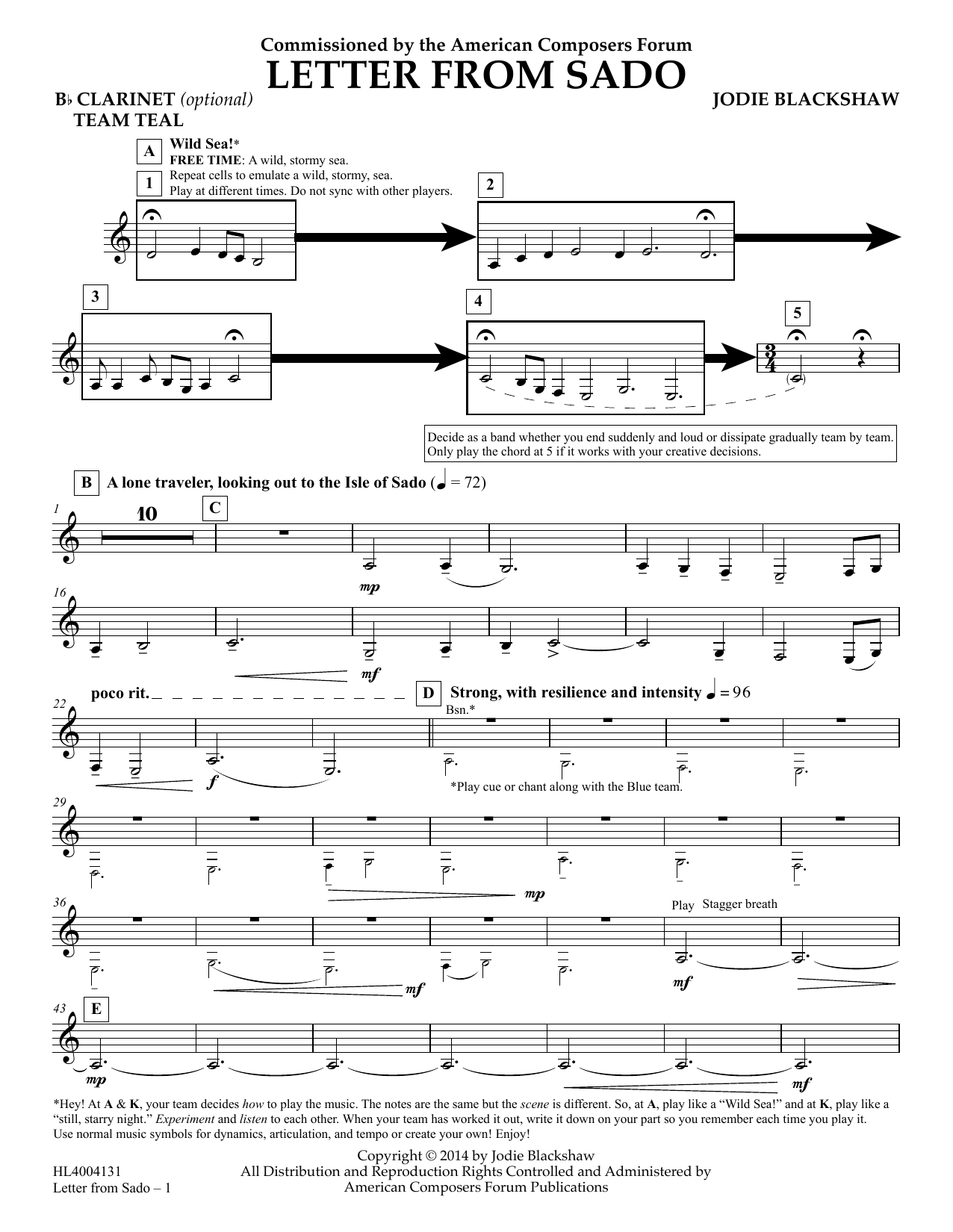 Learn to play Jodie Blackshaw Letter from Sado - Bb Clarinet (opt) Team Teal sheet music for Concert Band in minutes. Price: 5.9900$ Jodie Blackshaw Letter from Sado - Bb Clarinet (opt) Team Teal sheet music notes and chords arranged for Concert Band