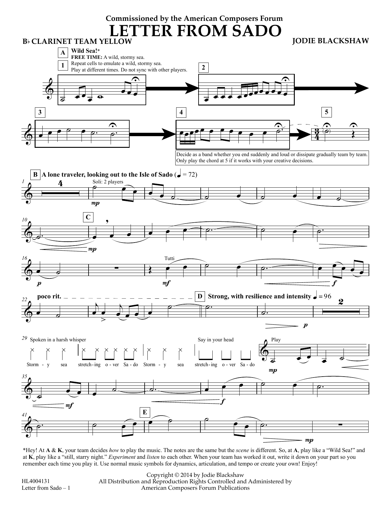 Jodie Blackshaw Letter from Sado - Bb Clarinet Team Yellow sheet music notes and chords arranged for Concert Band