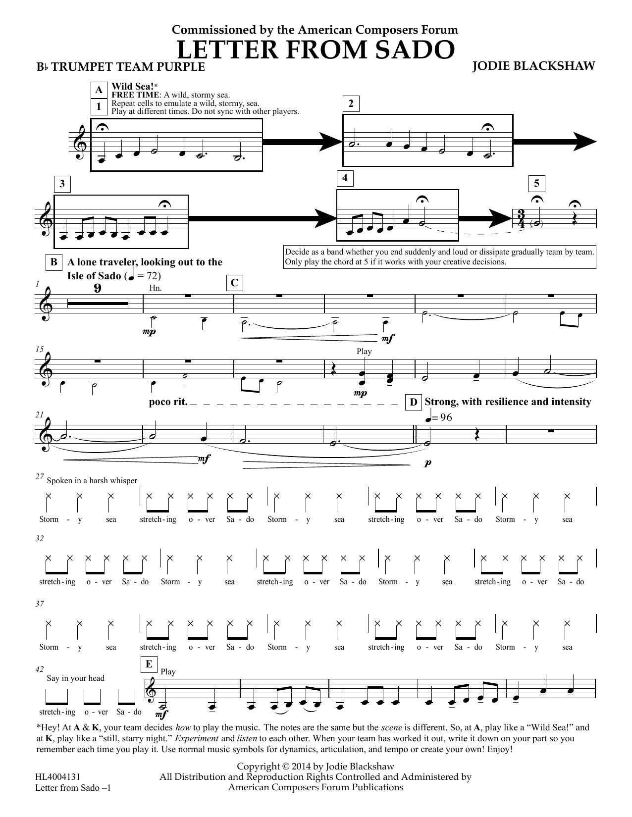 Learn to play Jodie Blackshaw Letter from Sado - Bb Trumpet Team Purple sheet music for Concert Band in minutes. Price: 5.9900$ Jodie Blackshaw Letter from Sado - Bb Trumpet Team Purple sheet music notes and chords arranged for Concert Band