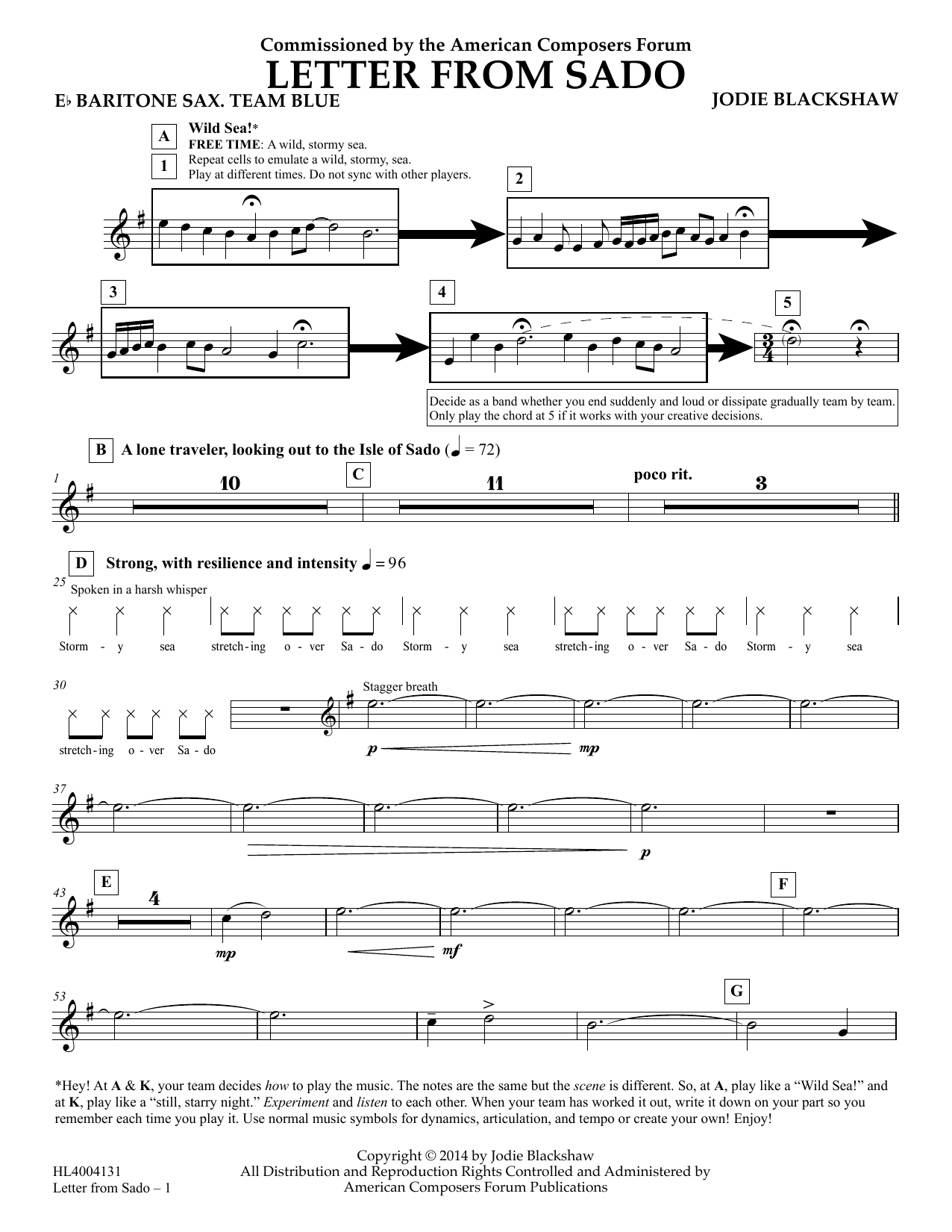 Learn to play Jodie Blackshaw Letter from Sado - Eb Baritone Sax Team Blue sheet music for Concert Band in minutes. Price: 5.9900$ Jodie Blackshaw Letter from Sado - Eb Baritone Sax Team Blue sheet music notes and chords arranged for Concert Band