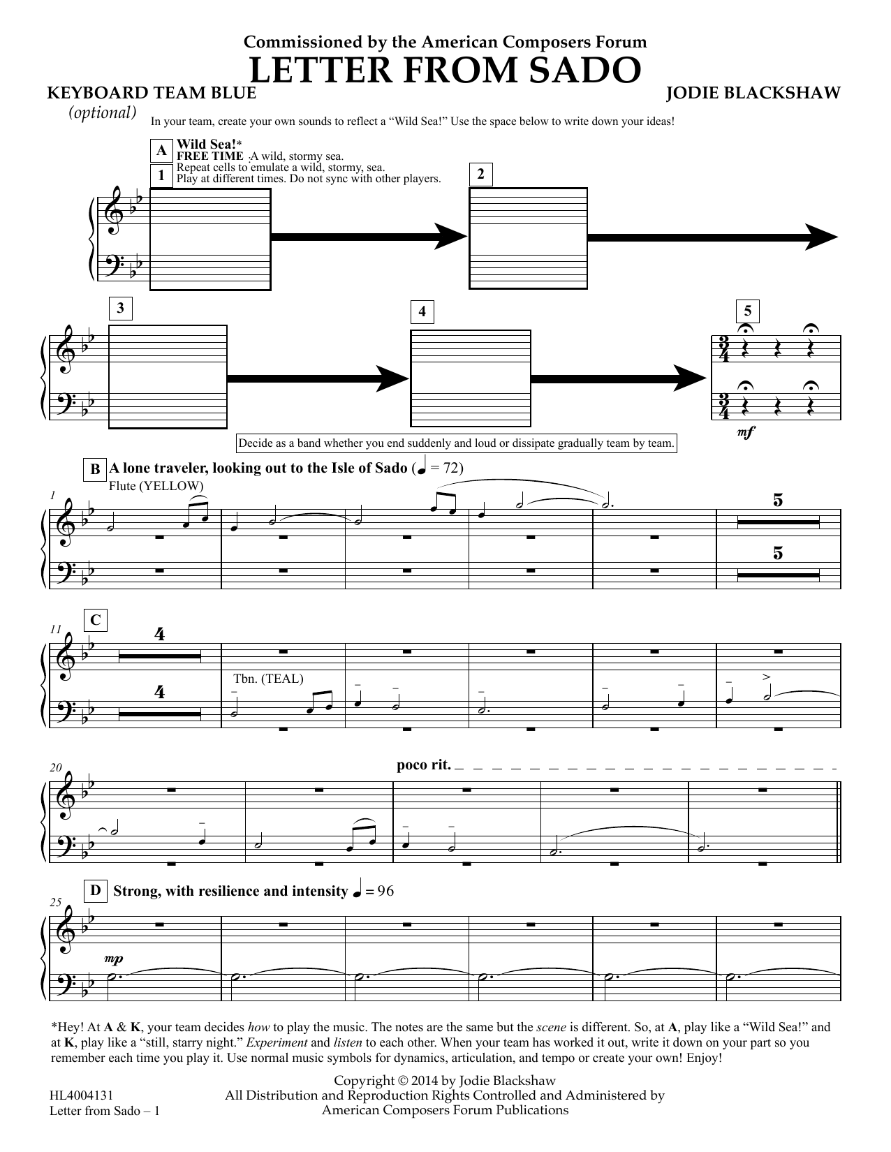 Learn to play Jodie Blackshaw Letter from Sado - Keyboard (opt) Team Blue sheet music for Concert Band in minutes. Price: 5.9900$ Jodie Blackshaw Letter from Sado - Keyboard (opt) Team Blue sheet music notes and chords arranged for Concert Band