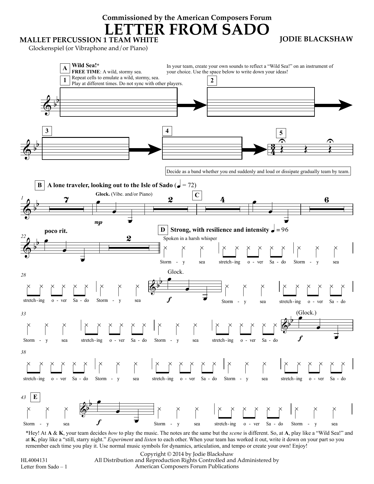Learn to play Jodie Blackshaw Letter from Sado - Mallet Perc 1 Bells Team White sheet music for Concert Band in minutes. Price: 5.9900$ Jodie Blackshaw Letter from Sado - Mallet Perc 1 Bells Team White sheet music notes and chords arranged for Concert Band