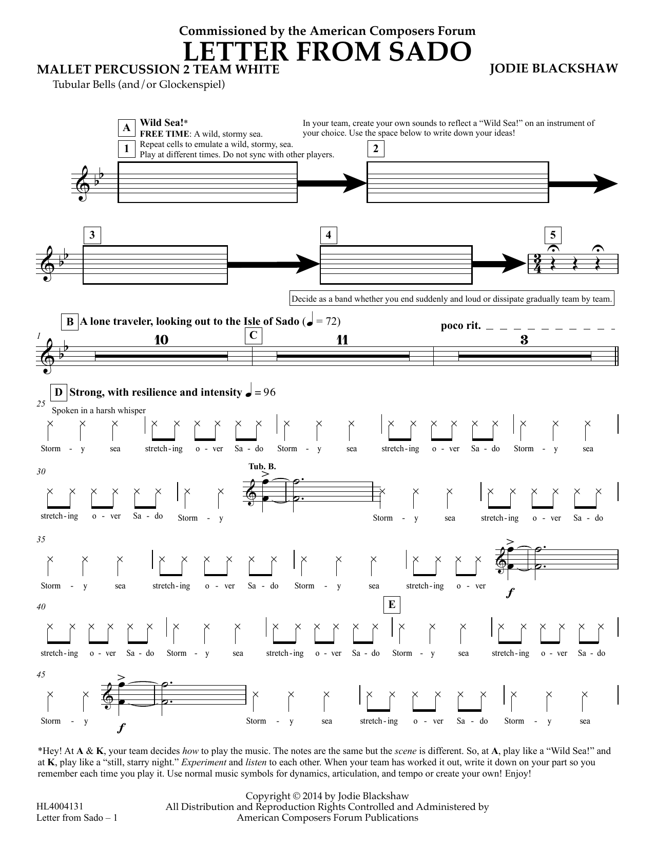 Learn to play Jodie Blackshaw Letter from Sado - Mallet Perc 2 Chimes Team Whit sheet music for Concert Band in minutes. Price: 5.9900$ Jodie Blackshaw Letter from Sado - Mallet Perc 2 Chimes Team Whit sheet music notes and chords arranged for Concert Band
