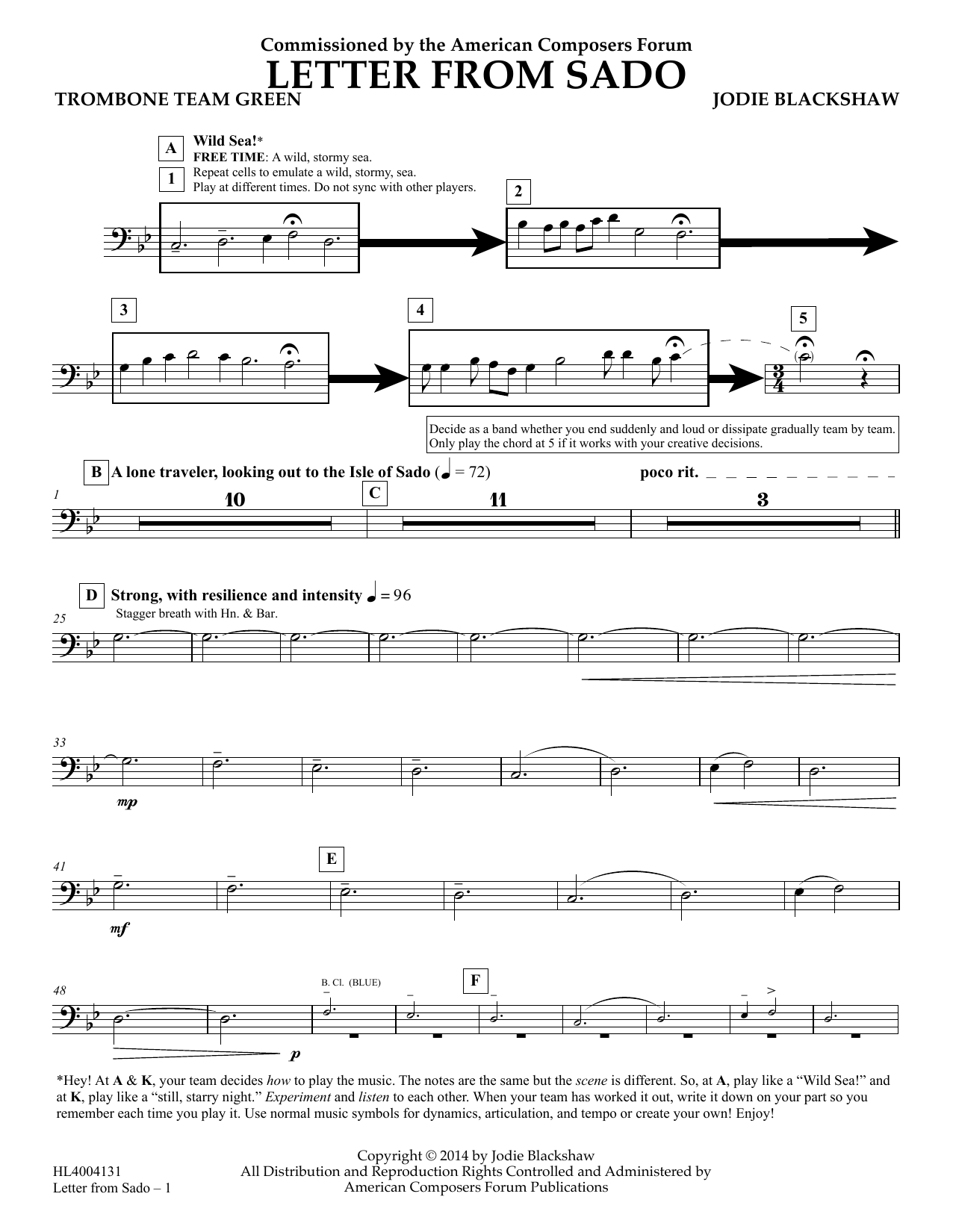 Learn to play Jodie Blackshaw Letter from Sado - Trombone Team Green sheet music for Concert Band in minutes. Price: 5.9900$ Jodie Blackshaw Letter from Sado - Trombone Team Green sheet music notes and chords arranged for Concert Band