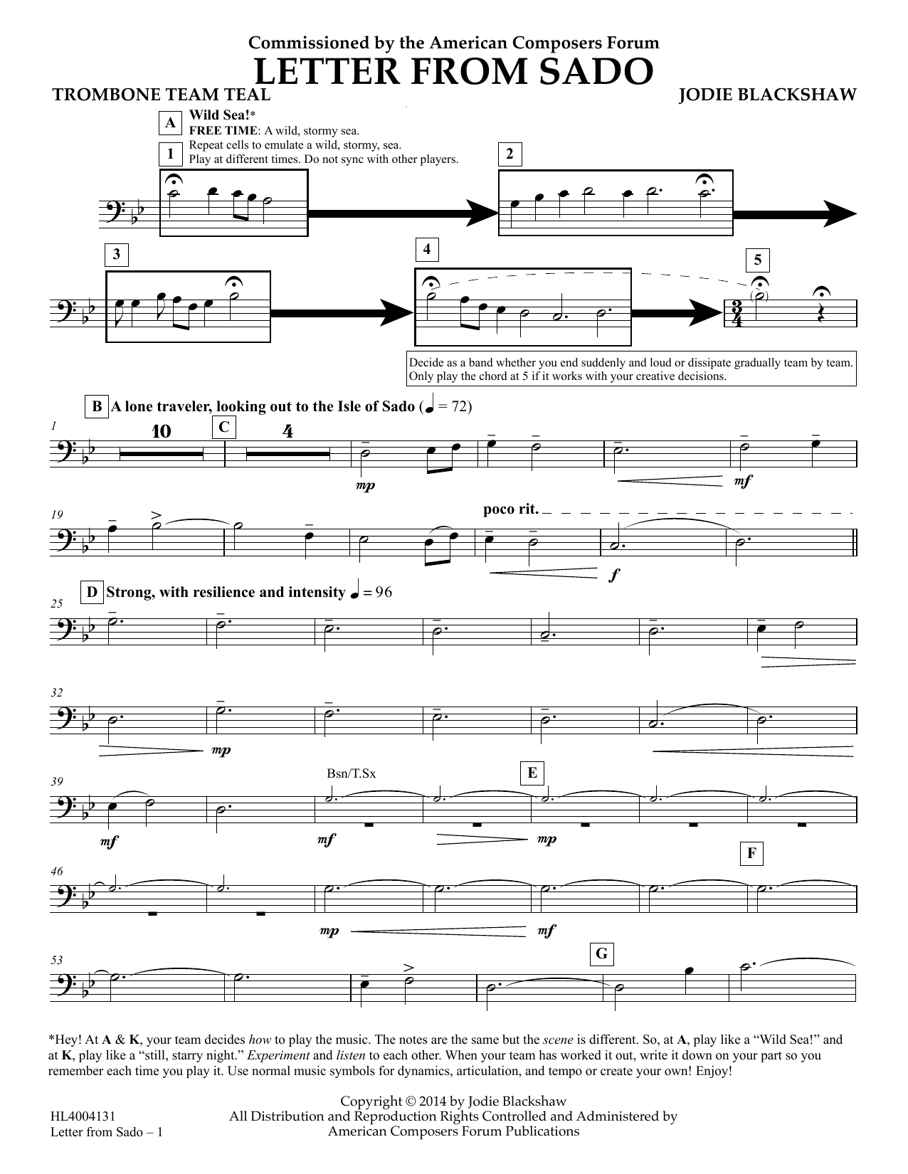 Learn to play Jodie Blackshaw Letter from Sado - Trombone Team Teal sheet music for Concert Band in minutes. Price: 5.9900$ Jodie Blackshaw Letter from Sado - Trombone Team Teal sheet music notes and chords arranged for Concert Band