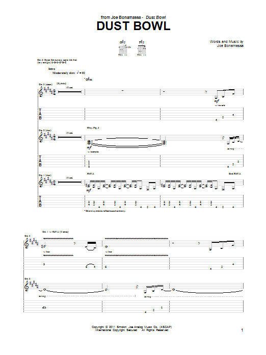 Joe Bonamassa Dust Bowl sheet music notes and chords - Download Printable PDF and start playing in minutes.