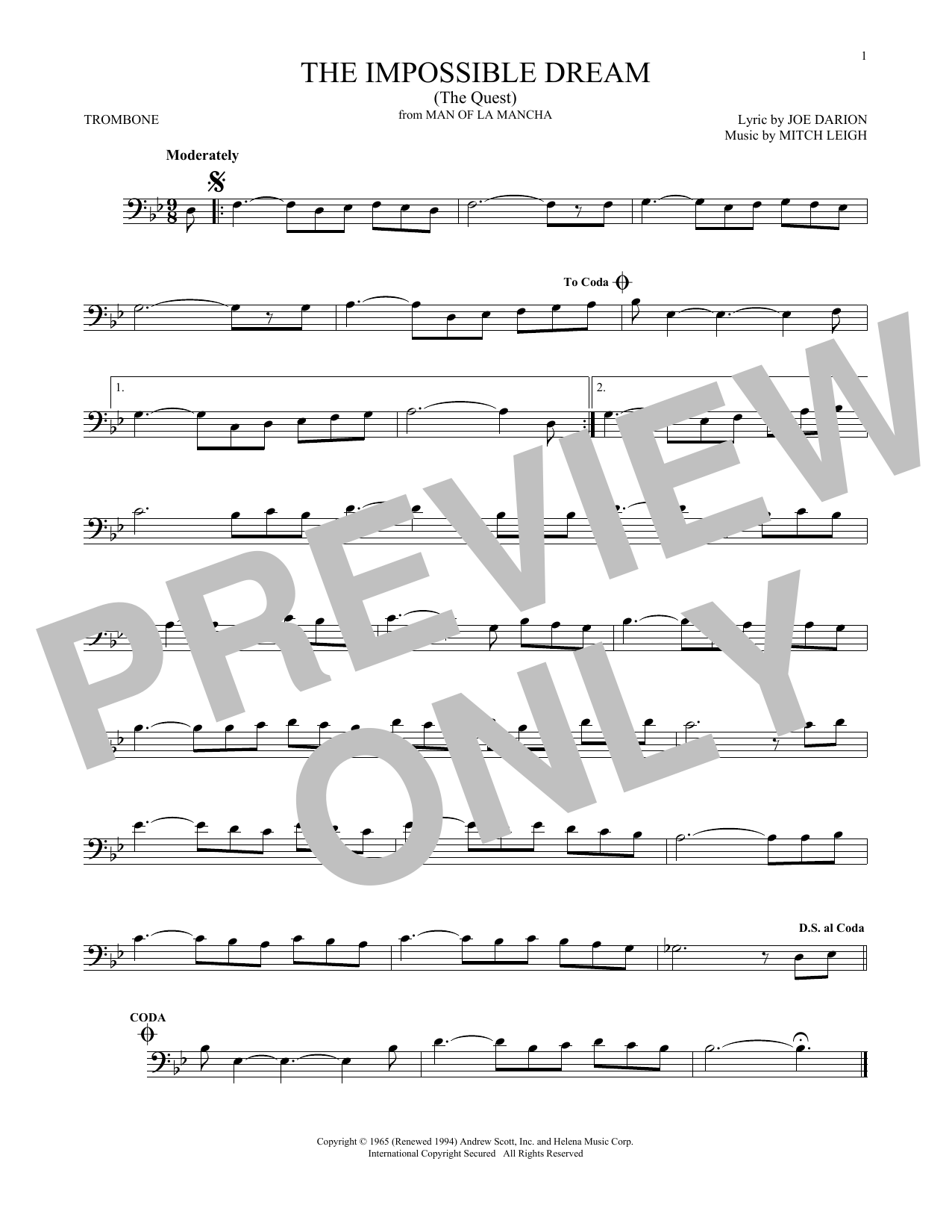 Joe Darion The Impossible Dream (The Quest) sheet music notes and chords. Download Printable PDF.