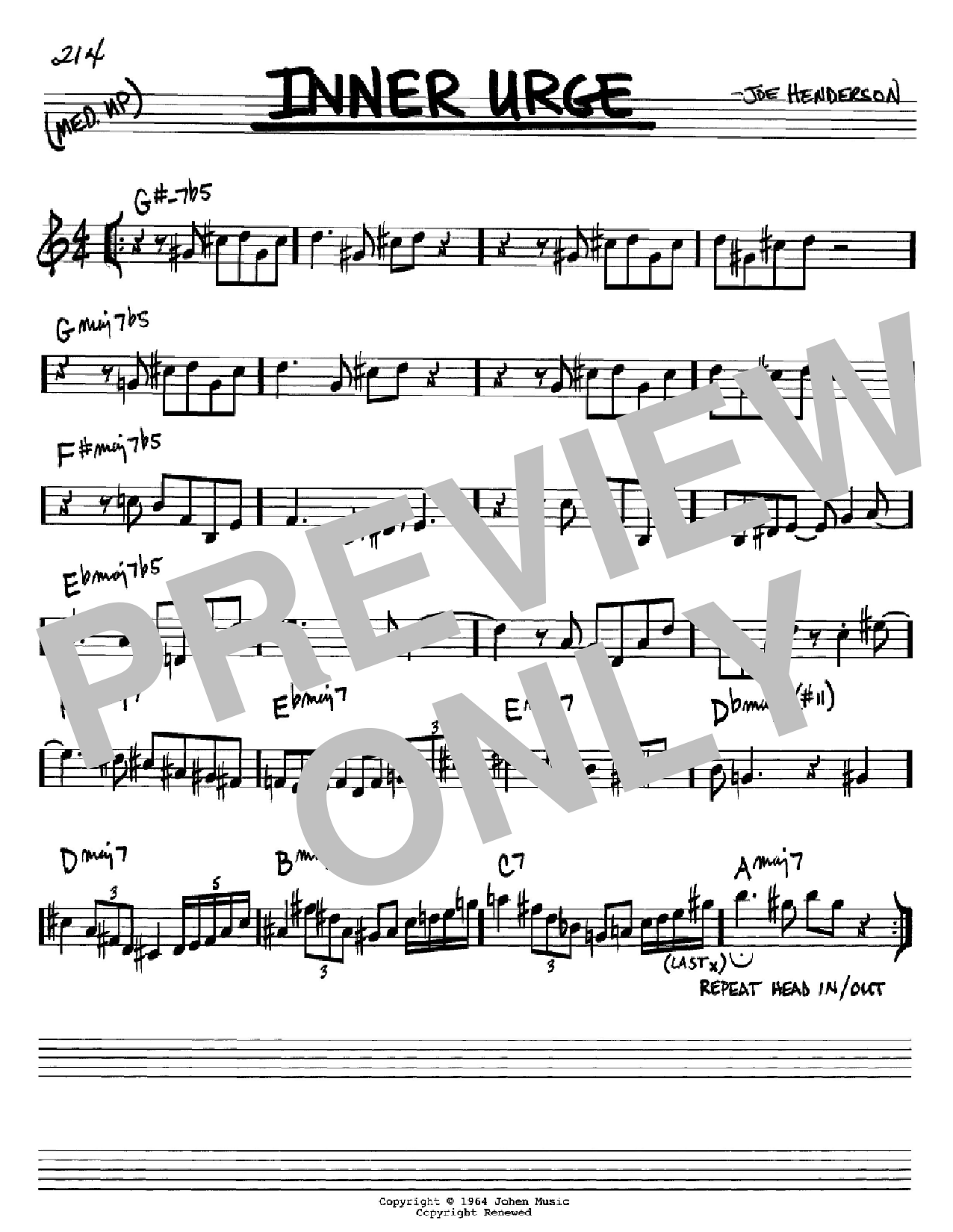 Joe Henderson Inner Urge sheet music notes and chords. Download Printable PDF.