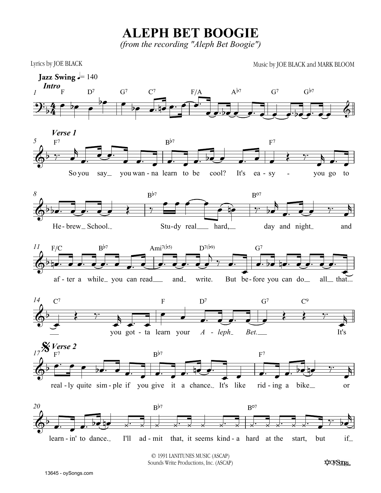 Joe Black Aleph Bet Boogie sheet music notes and chords. Download Printable PDF.