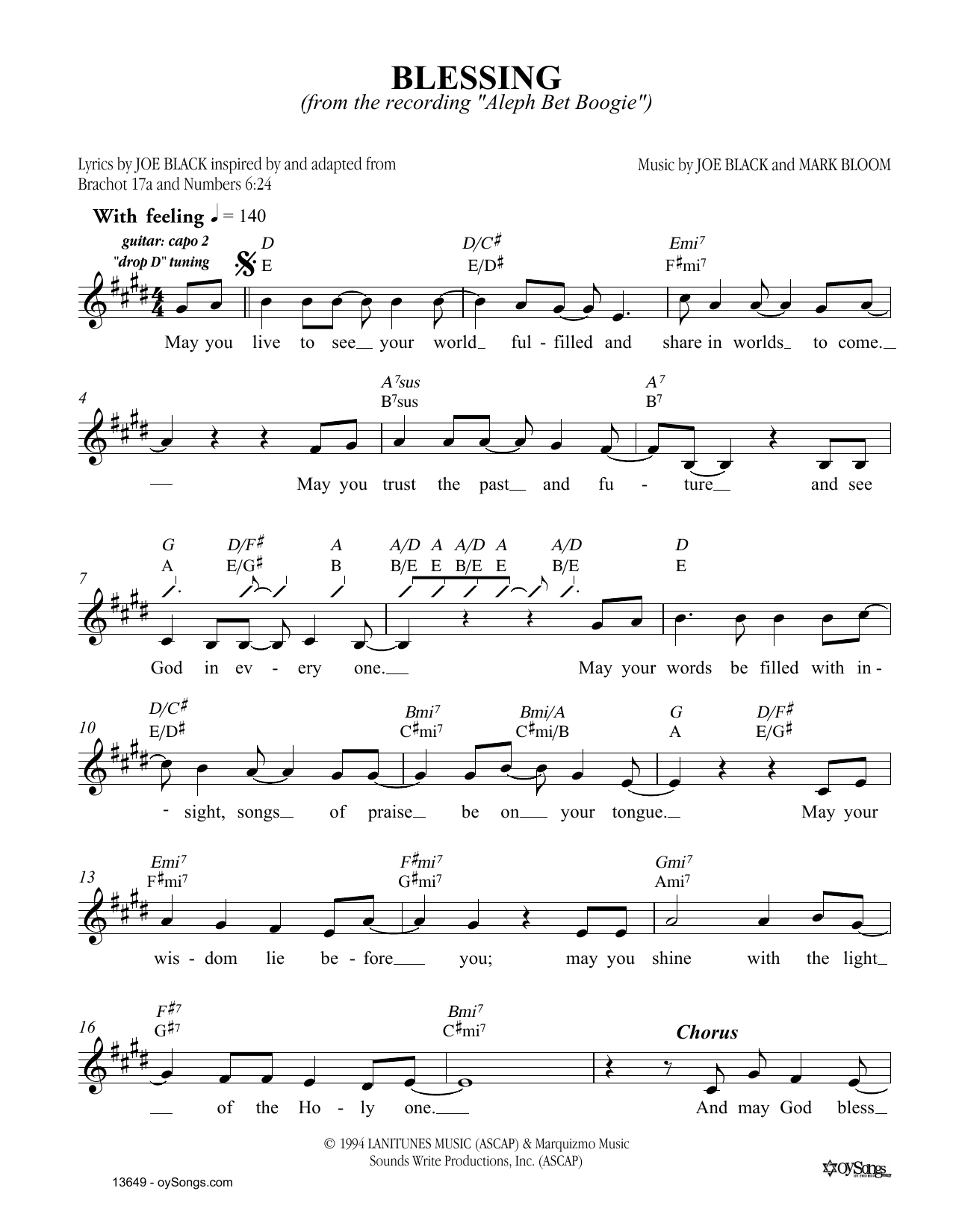 Joe Black Blessing sheet music notes and chords. Download Printable PDF.