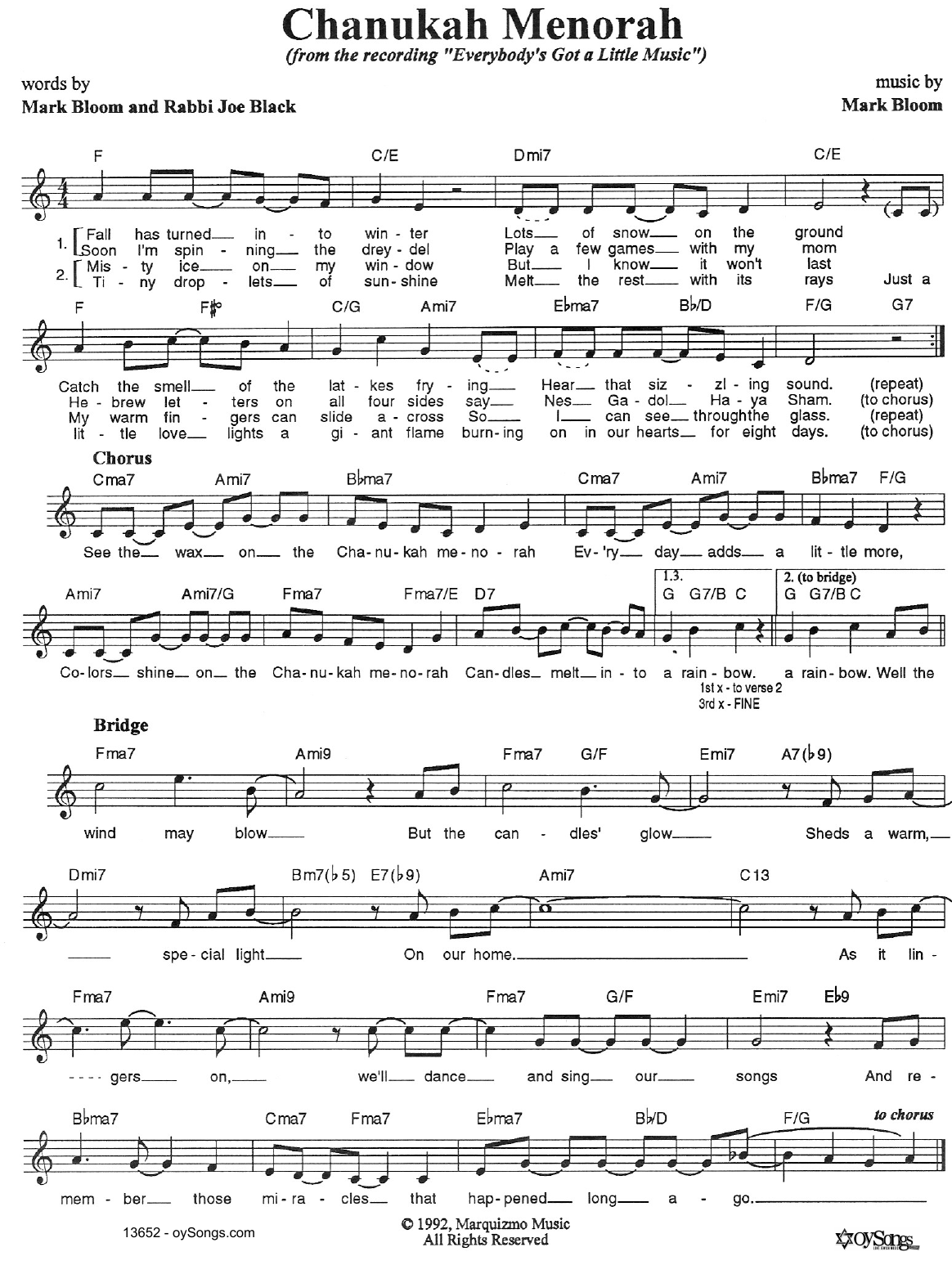 Joe Black Chanukah Menorah sheet music notes and chords. Download Printable PDF.