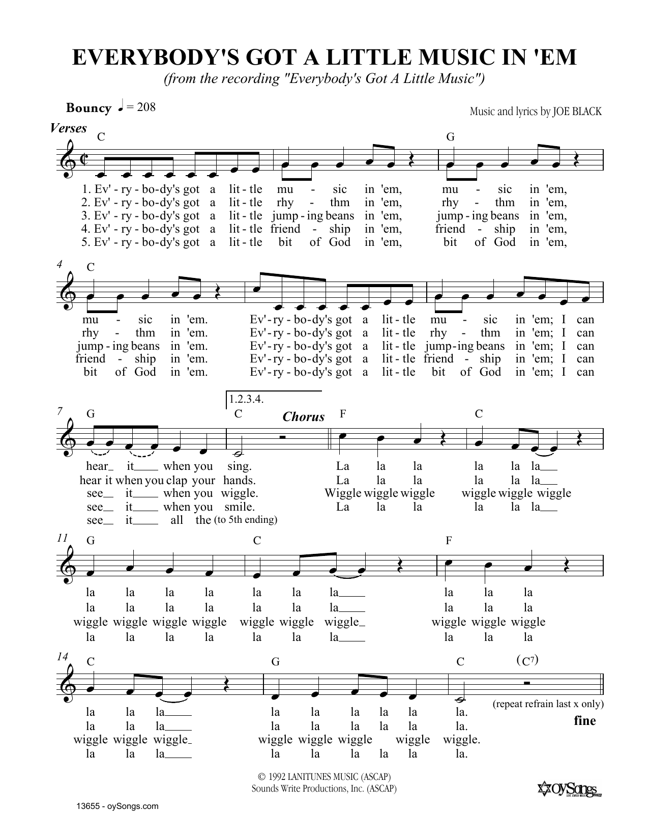 Joe Black Everybody's Got sheet music notes and chords. Download Printable PDF.