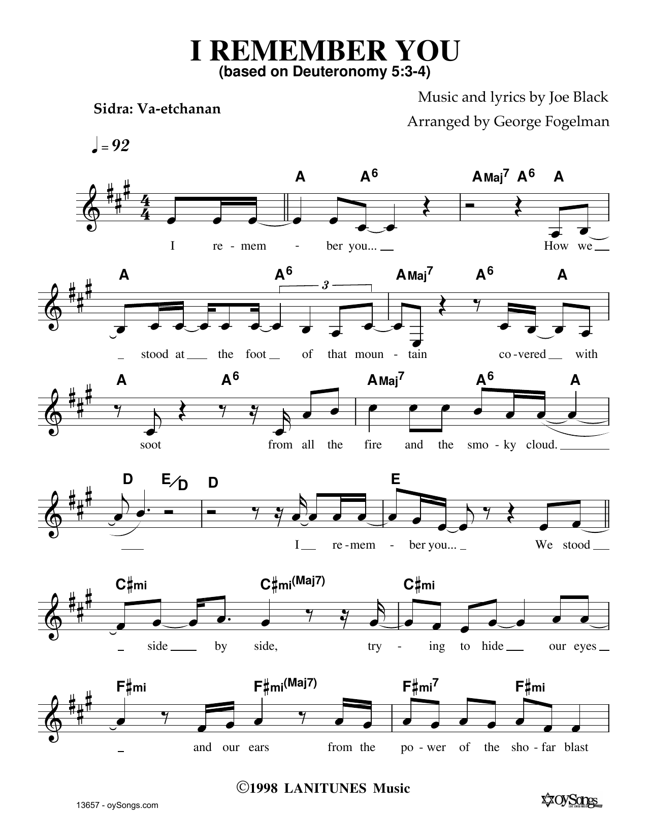 Joe Black I Remember You sheet music notes and chords. Download Printable PDF.