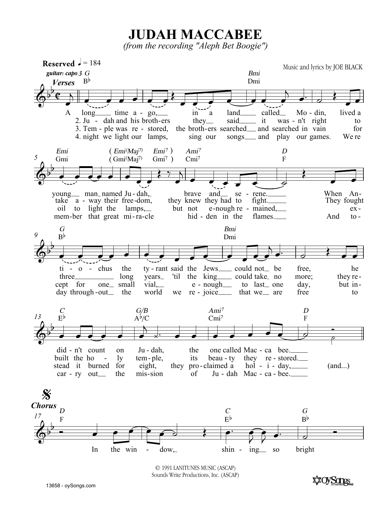 Joe Black Judah Maccabee sheet music notes and chords. Download Printable PDF.