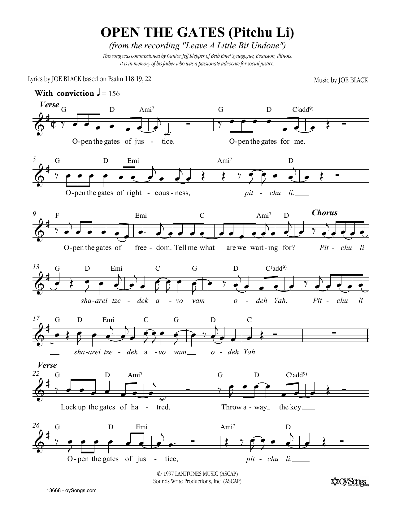 Joe Black Open The Gates sheet music notes and chords. Download Printable PDF.