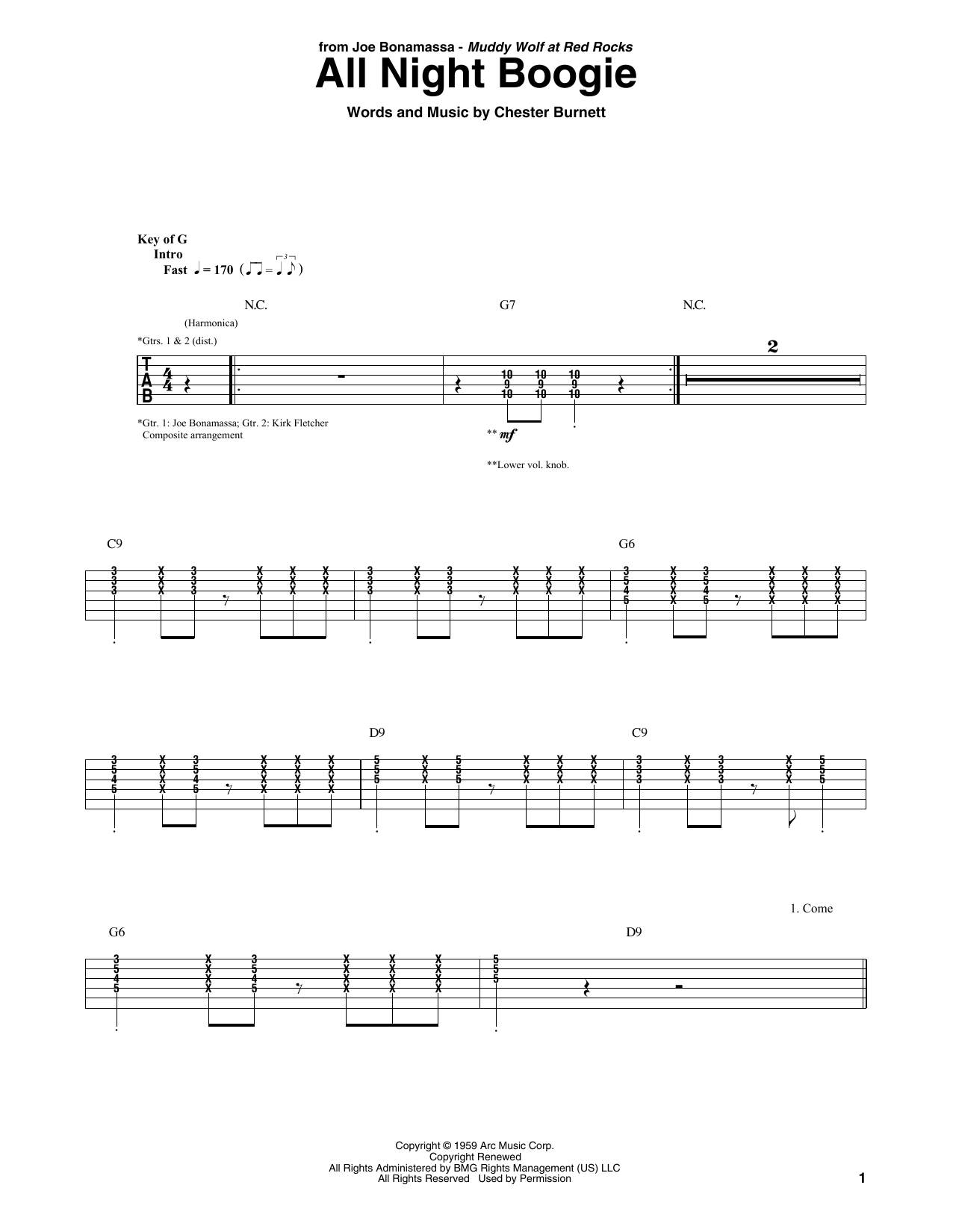 Joe Bonamassa All Night Boogie sheet music notes and chords. Download Printable PDF.