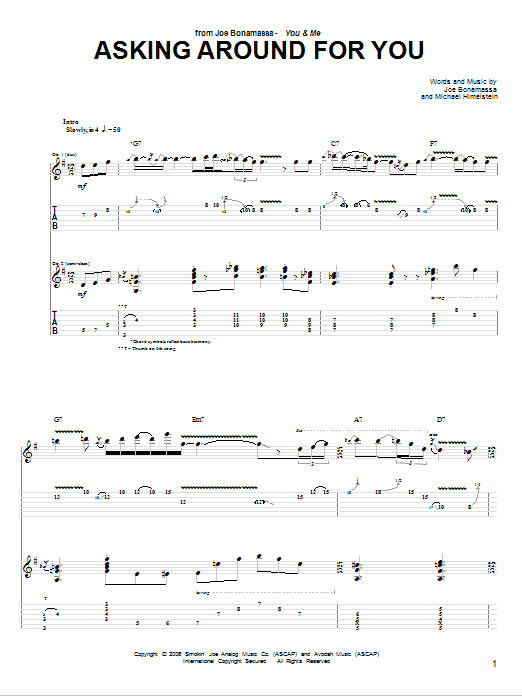 Learn to play Joe Bonamassa Asking Around For You sheet music for Guitar Tab in minutes. Price: 7.8900$ Joe Bonamassa Asking Around For You sheet music notes and chords arranged for Guitar Tab