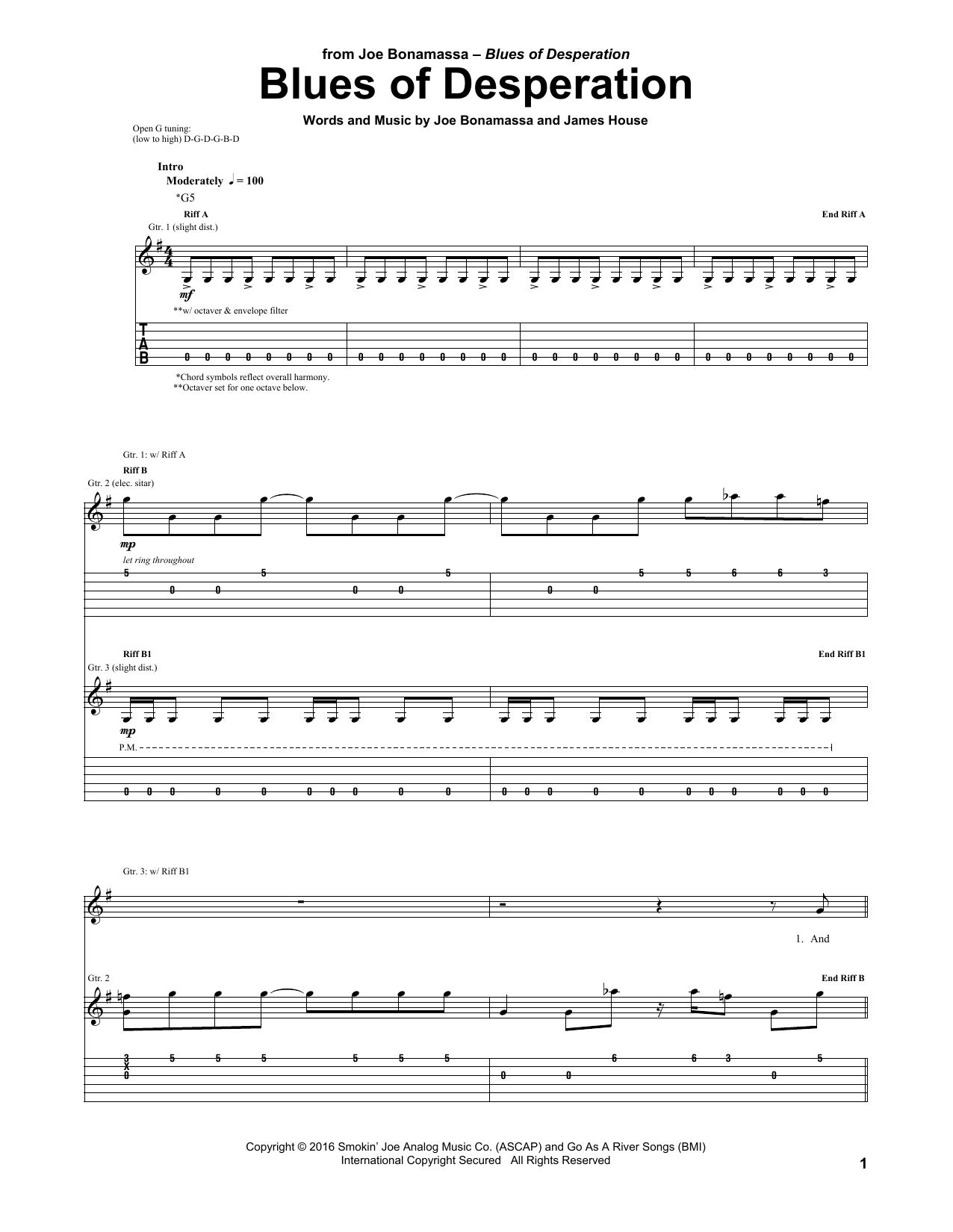 Joe Bonamassa Blues Of Desperation sheet music notes and chords. Download Printable PDF.