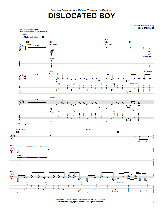 Joe Bonamassa Dislocated Boy sheet music notes and chords. Download Printable PDF.